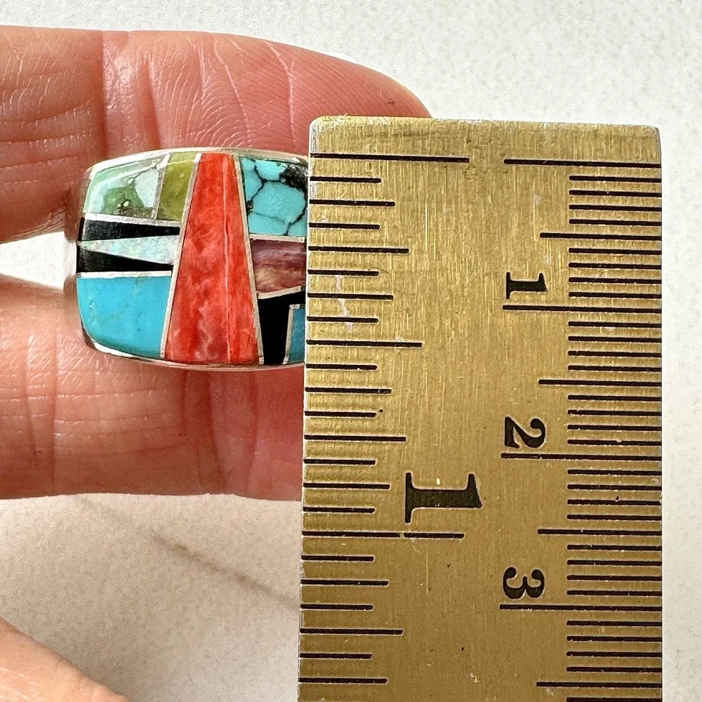 Navajo Mens Ring Sz 12‎ Multi Stone Signed Yazzie Turquoise Sterling Native Amer